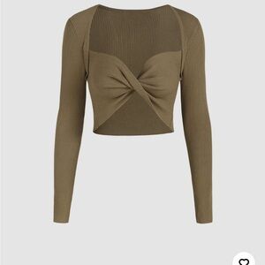 Rib Knit Long Sleeve Crop Top Green